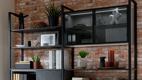 Zwarte metalen legplank met opbergnissen Metal line