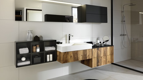 Designer-Badmöbel in schwarz und Holz