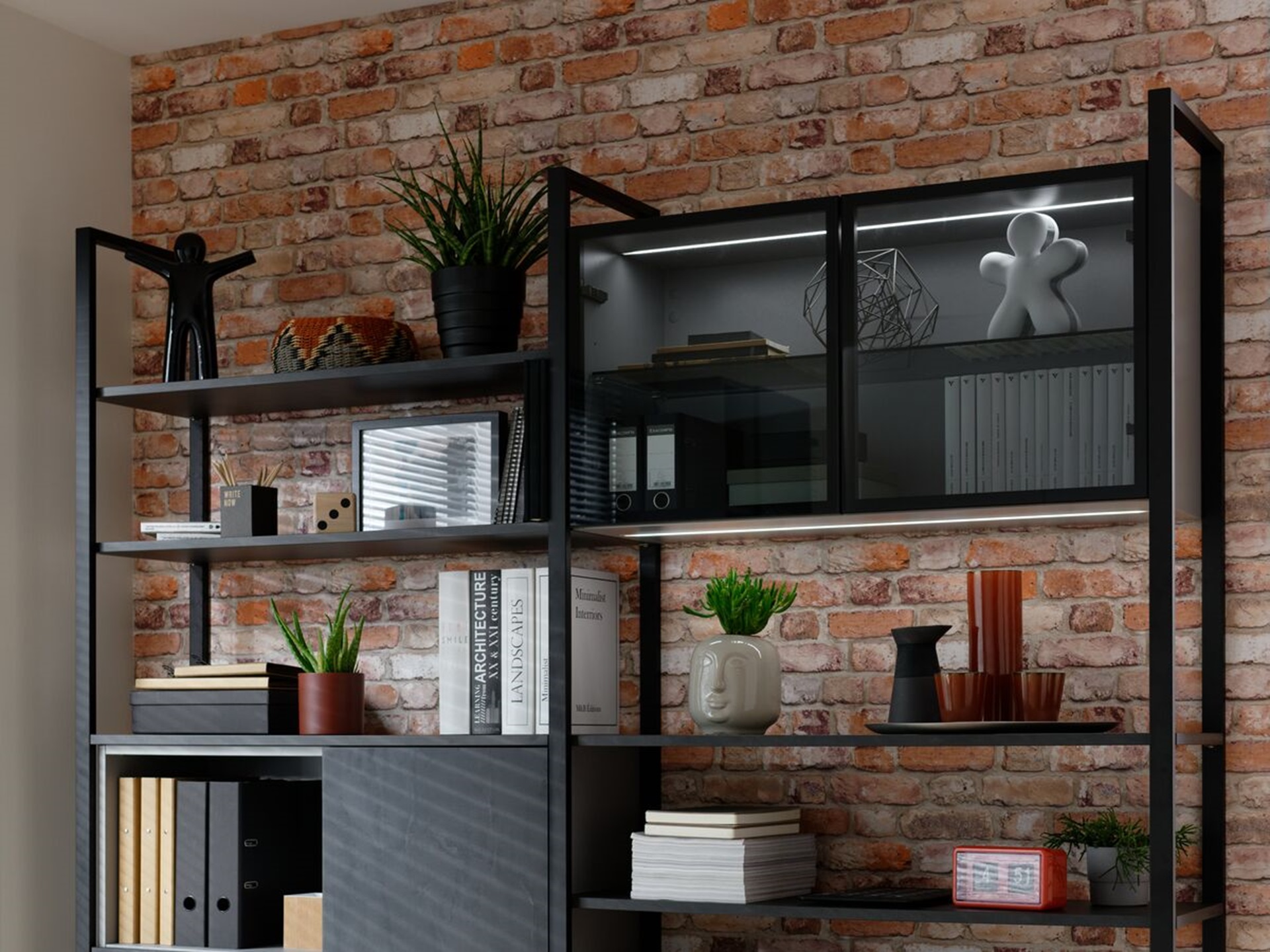 Etagère métallique noire avec niches de rangement Metal line